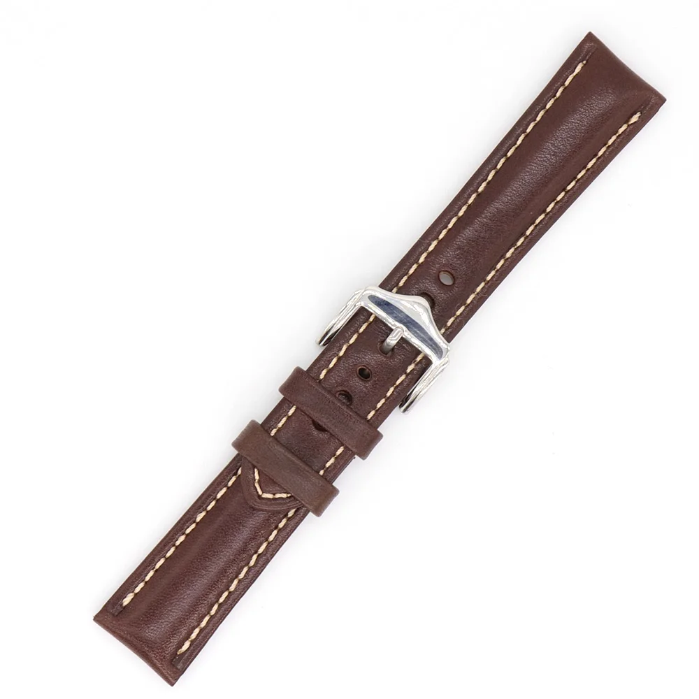 

18 20 22mm Men Women Brown Top Genuine Leather Band Strap Replacement Wristband Watchband With Silver Pin Buckle