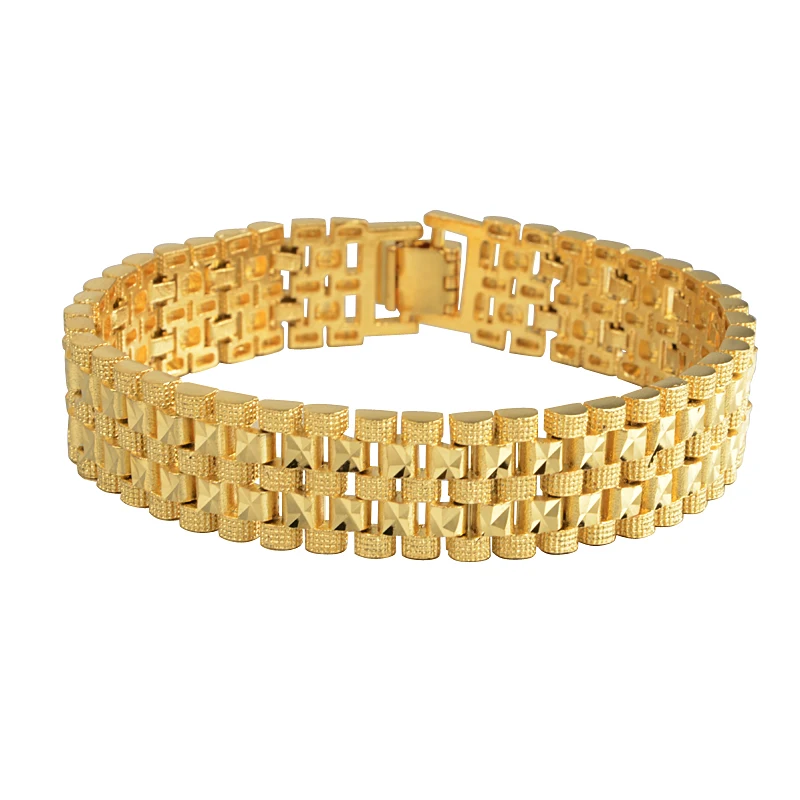 

Gold Color Unique Double Wide Men Women Link Chain Bracelets & Bangles Gift Bijoux Fashion Jewelry