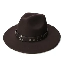 LUCKYLIANJI Ретро Женская Мужская винтажная шерсть широкополая шляпа Федора панама джаз котелок шляпа скелет кожаный ремешок(57 см/регулируется