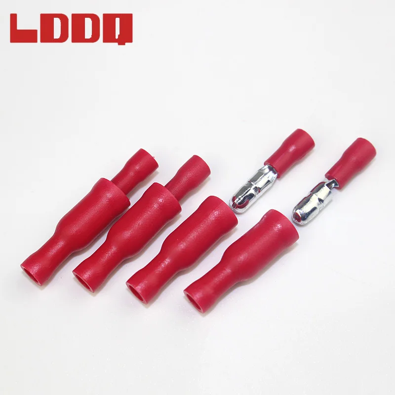 

LDDQ 50 Pair Red Female/Male Bullet Butt Connector Insulated Crimp Wire Terminals Audio Wiring 22-16 AWG Quick Connectors