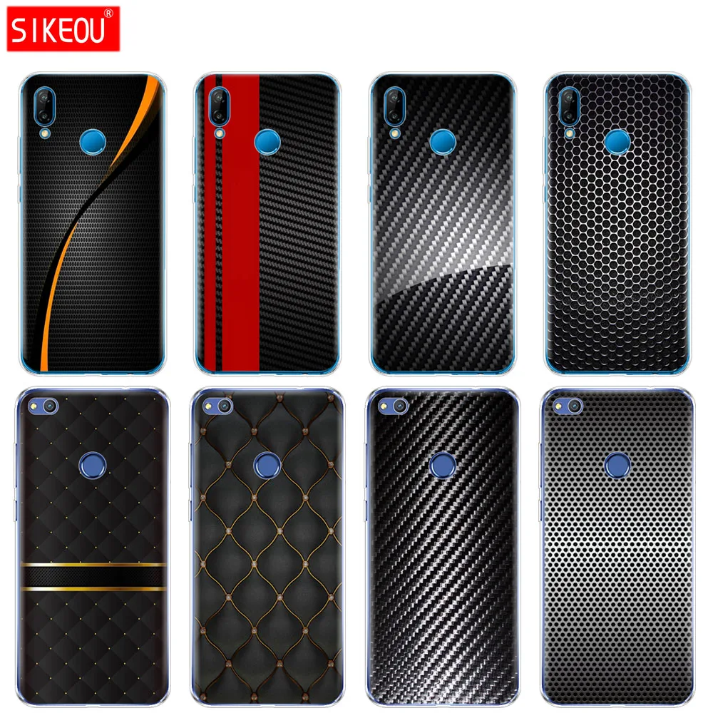 

Silicone Cover Phone Case For Huawei P20 P7 P8 P9 P10 Lite Plus Pro 2017 p smart 2018 car carbon fibre print