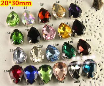 

21Colors for Choice,20*30mm 60pcs/Lot Tear Drop Crystal With Claw Setting Sewing Glass Crystals stone for dress,jewelry