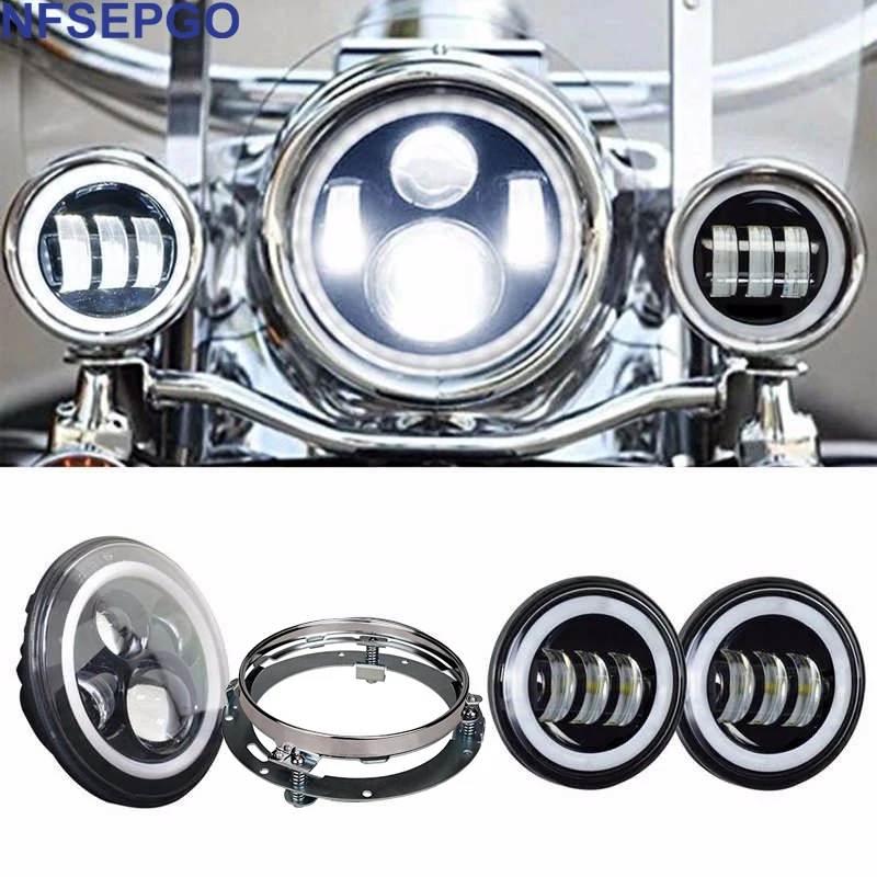 

Headlight for Street Glide 7 inch LED Motor Headlight 4.5'' Moto Fog Light Mount Bracket For harley Road Glide Touring Road King