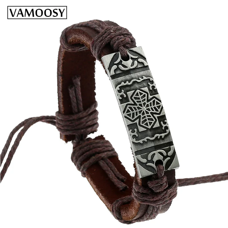 

Bohemian Antique Silver Cross Bracelets & Bangle 2018 Fashion Boho Leather Bracelet Handmade Female Punk Jewelry for Women Man