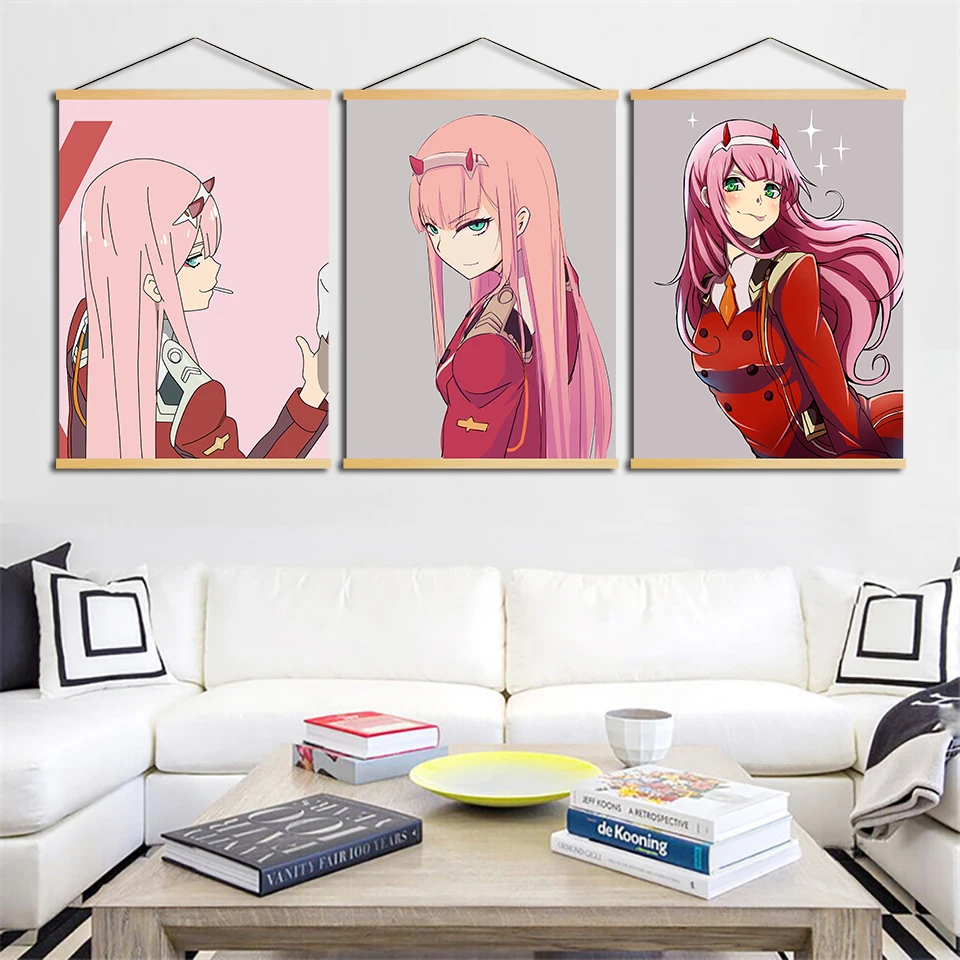 

Wall Art Darling In The FranXX Animation Canvas Poster Pictures Scroll Modern Solid Wood Hanging Painting Print Home Decoration