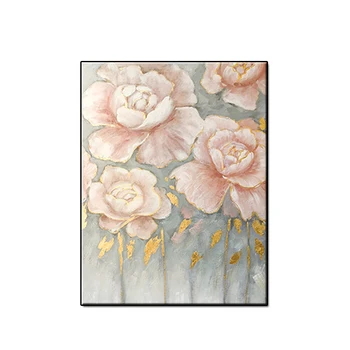 

Handpainted Modern abstract Pink peony flowers art picture on canvas Oil Painting for Living Room bedroom home Decor no framed