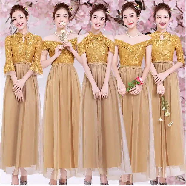 gold bridesmaid dresses with sleeves