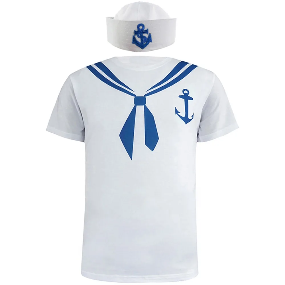 

Men Sailor Costume Funny 3D T-Shirt with Sailor Hat Seaman Navy Cruise Party Carnival Novelty Tee Top for Adult Man Cosplay