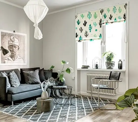 

Cactus plant cotton and linen Nord - Nordic curtain fairy column living room restaurant creative art lift curtain customization