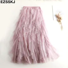 Шикарная Асимметричная Женская юбка из сетки, весна-осень, новая многослойная юбка-пачка, пышная плиссированная длинная юбка из тюля для женщин