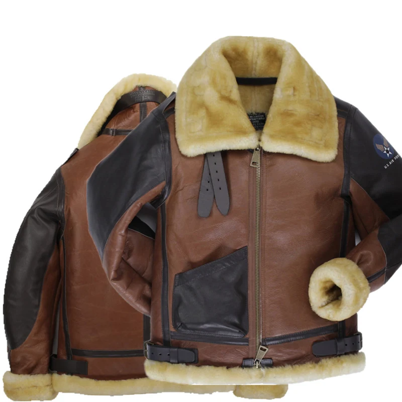 

B3 shearling hat Bomber Fur military pilot World II Flying aviation air Leather jacket Environmental protection of leather MAN