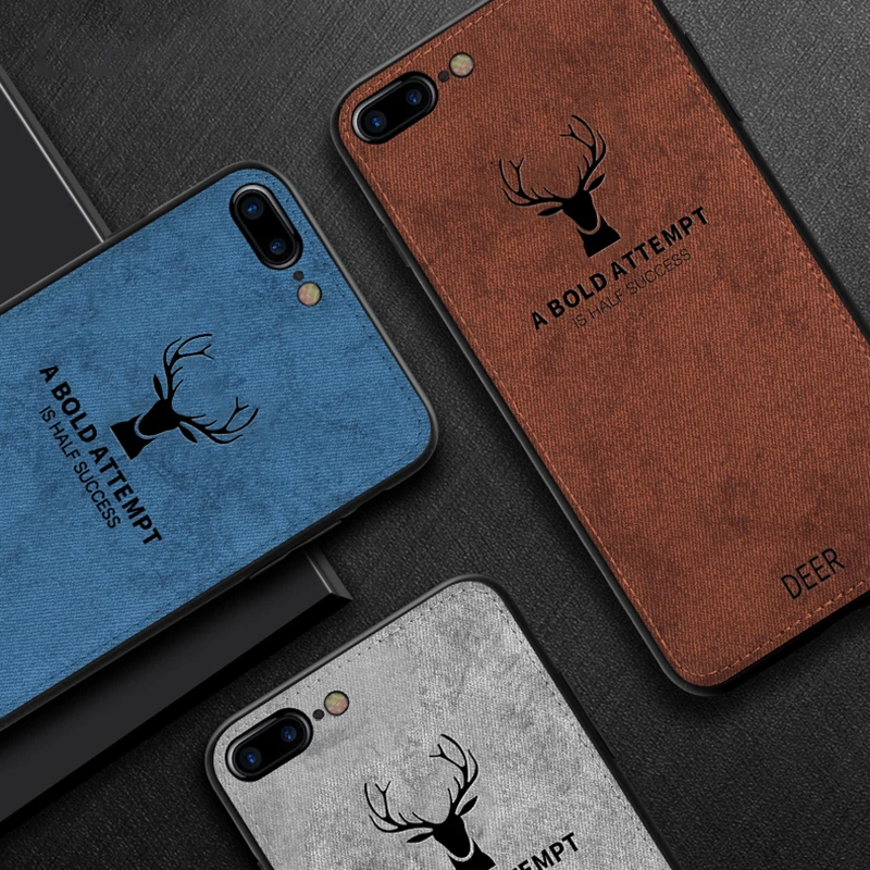 

Cloth Texture 3D Embossed Deer Case For iPhone 6 6S 7 8 Plus X XR XS MAX Premium Soft TPU edge Phone Case Cover Coque