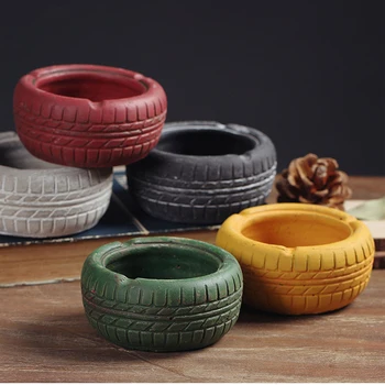 

Round Cement Ashtray With Anti-Slip Pat Retro Tire Shape Ashtray Smoking Ash Holdler Living Room Office Coffee Table Decorations