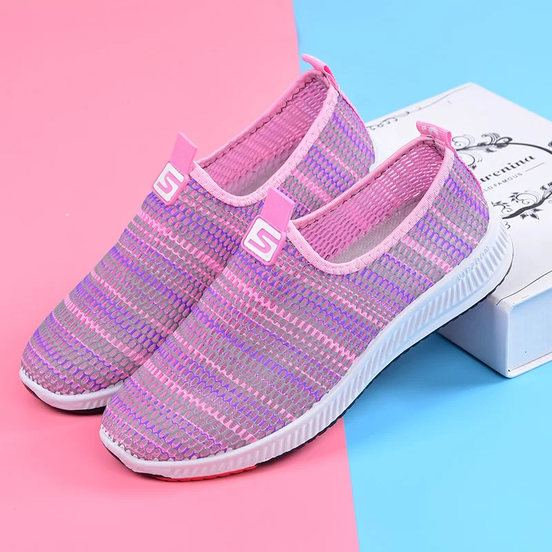 

Akexiya 2019 new summer Breathable mesh women's casual shoes Slip-On Loafers lightweight Female sneakers wo'men platform flat