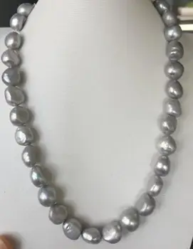 

elegnat 11-12mm south sea baroque grey pearl necklace 18inch 14k