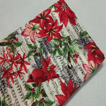 

Christmas Red Flower Bird Music Note Printed Cotton Fabric 50x105cm Musical Note Fabric Patchwork Textile Baby Cloth Dress Party