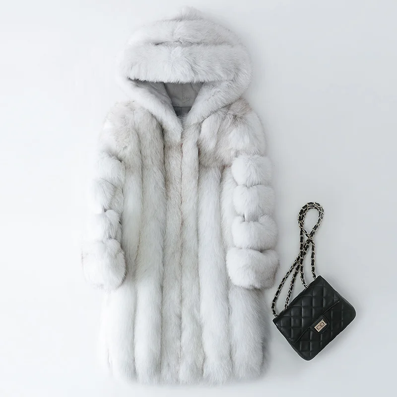 gray Jv19712 2008 Et Mode Manteau black Moyen Femmes Nouvelle De Fourrure White Renard Loisirs Long qrwzPAqO