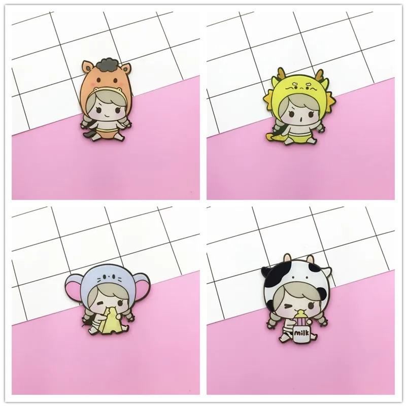 

Cartoon Chinese Zodiac animals Icons Badge on Backpack Brooch Pins For Clothes Acrylic Badges for women girls gift
