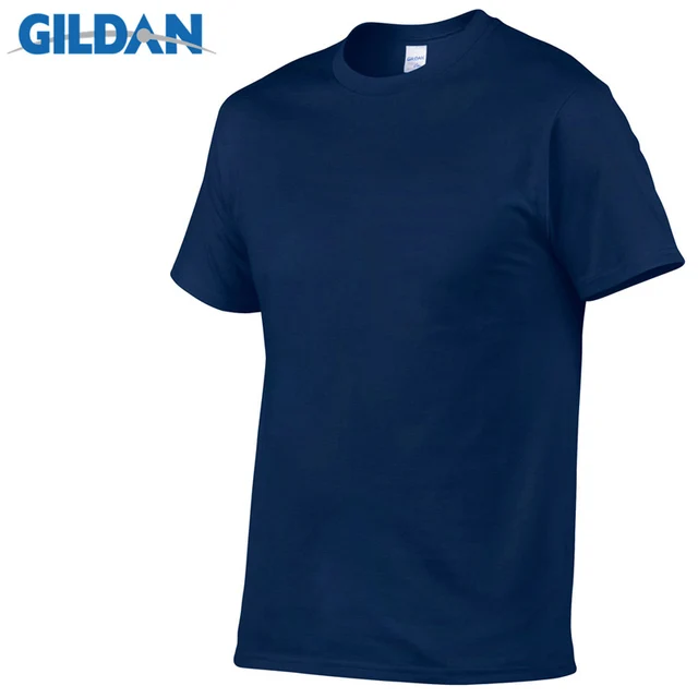 1 PCS Gildan Quality Men's Summer 100% Cotton T-Shirt Men Casual Short Sleeve O-Neck T Shirt Comfortable Solid Tops Tees Navy blue