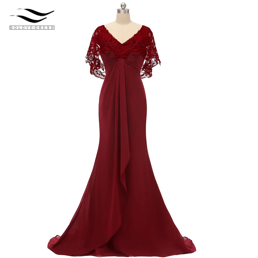 Женское кружевное шифоновое платье в пол с v-образным вырезом на спине, элегантное ТРАПЕЦИЕВИДНОЕ вечернее платье, vestido de festa SLD-S016 - Цвет: Burgundy