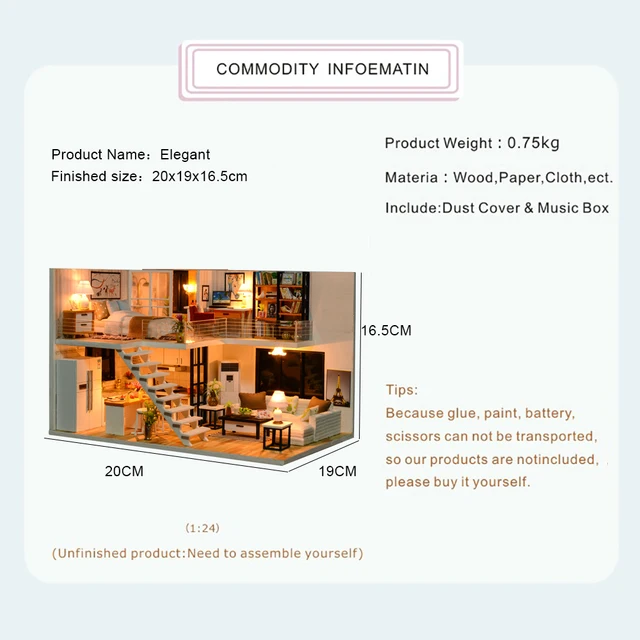 Cutebee DIY House Miniature with Furniture LED Music Dust Cover Model Building Blocks Toys for Children Casa De Boneca  J13 6