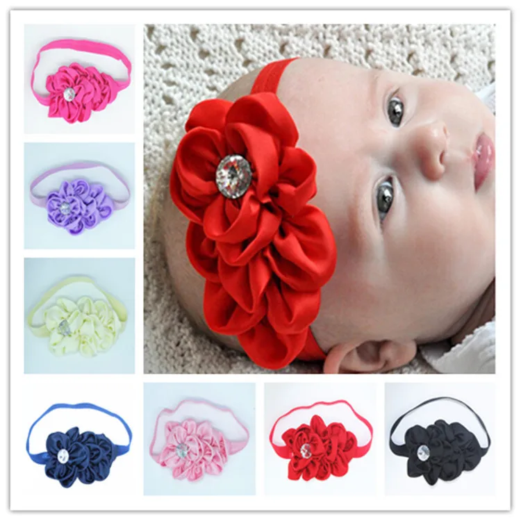 

Baby girls flower headband kids birthday headbands head wear children hair decoration flower headband with Rhinestone