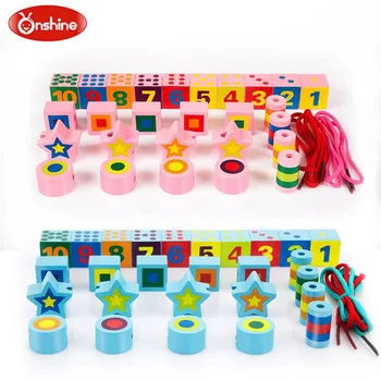 

Onshine 27pcs/set DIY Wood Digital Lacing Building Blocks Stringing Bead Toys For Children Learning Education Toys Gifts
