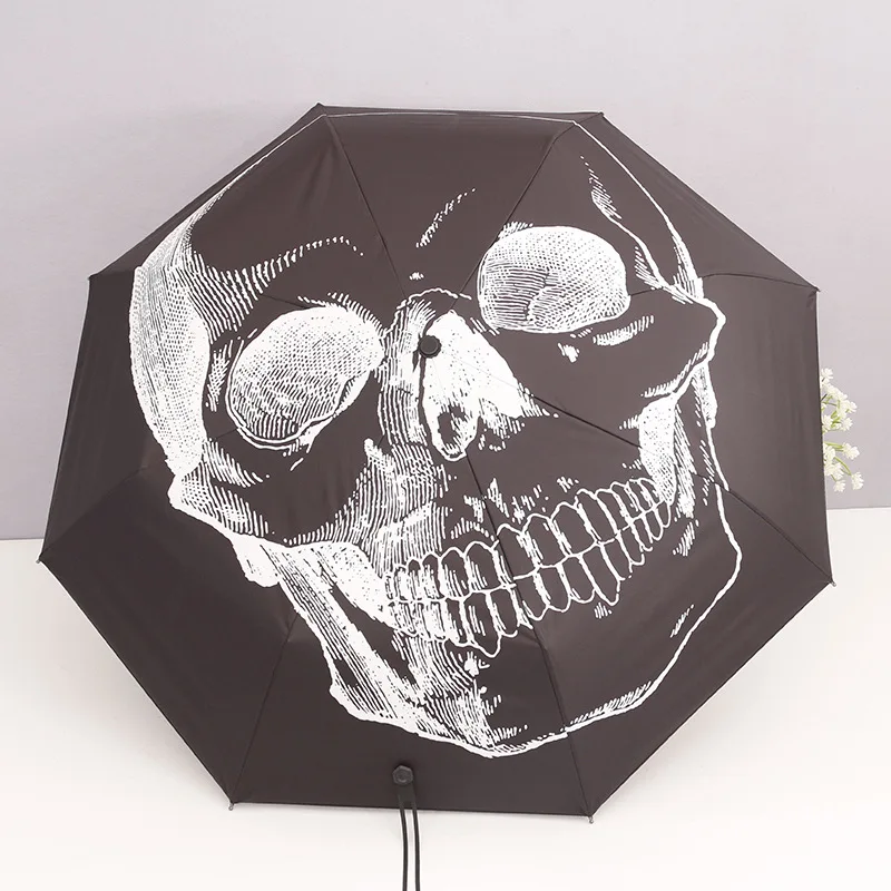 Yesello череп Хэллоуин черный зонтик для женщин Портативный Складной Дождливый Зонты ветростойкий карандаш черное покрытие зонтик