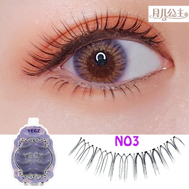 

A box of 4 pairs of hand made natural realistic false eyelashes Crisscross section short section Full Strip Lashes
