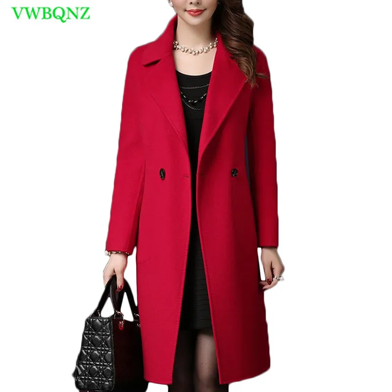 Spring Autumn Woolen Coat Middle aged Women Slim Long Cashmere Wool