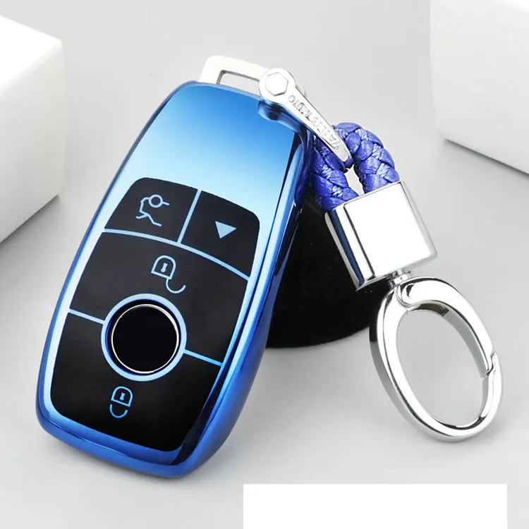 Новинка, Стильный чехол из ТПУ для автомобильных ключей, защитный чехол для Mercedes Benz E Class W213 S class, аксессуары - Название цвета: blue with keychain