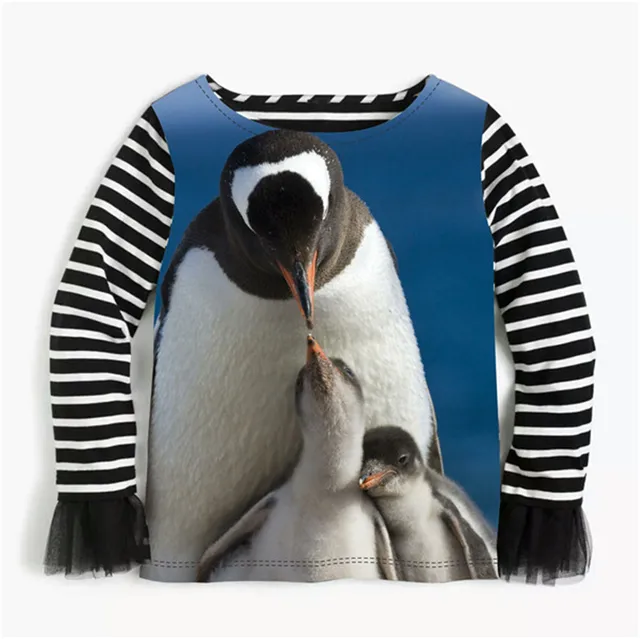 Spring Autumn Girls Clothes South Pole Penguin Baby Blouses Stripe