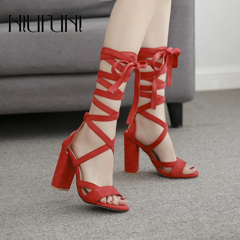 

Fashion Women's Summer Footwear High Heels Strap Sandals Thick With Suede Hollowed Out Wild Sexy Solid Color Women's Shoes