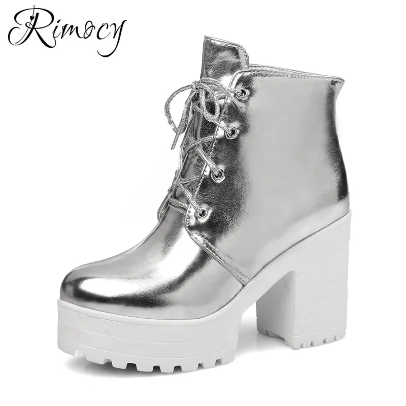 

RIMOCY platform boots 2018 autumn ankle boots for women bling shoes woman high heels botas mujer large size shoes female booties