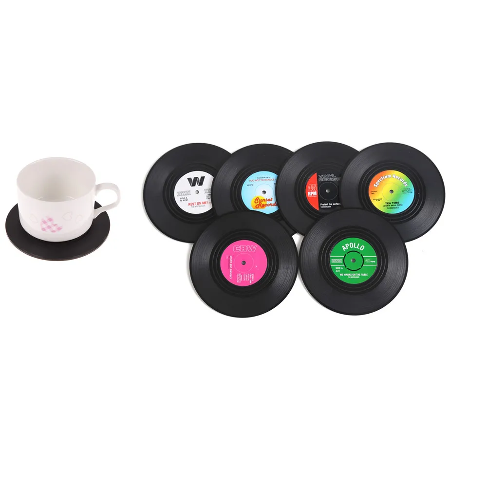 6pcs/set Retro Vinyl Coaster Silicone Tea Cup Drinks Coasters Coffee