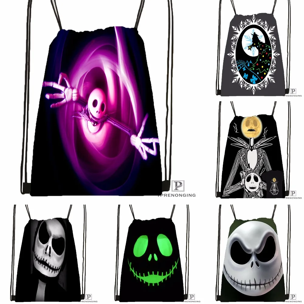 Custom Nightmare Before Christmas Black Lobb Drawstring Backpack Bag Cute Daypack Kids Satchel Black Back 31x40cm