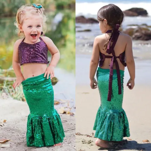 

Toddler Cute Pretty Baby Girls Ariel Little Mermaid Costume Bikini Two-Piece Suit Swimwear Outfits Set Dress Beachwear
