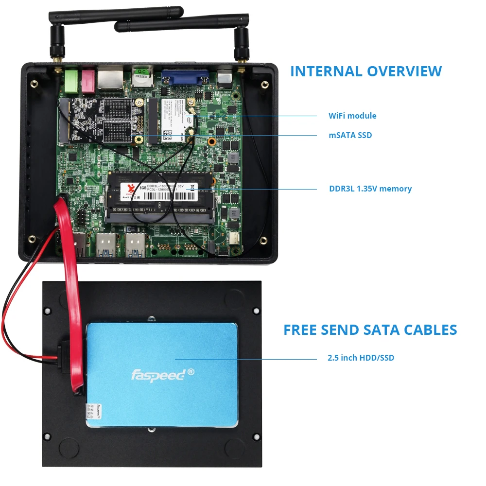 XCY Intel Core i3 7100U i5 7200U Mini PC Windows 10 Linux HTPC HDMI VGA 6xUSB WiFi Nettop Compact D