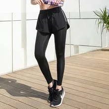 Дышащие и быстросохнущие брюки женские спортивные штаны для бега имитация двух частей Одежда для йоги Эластичные Обтягивающие леггинсы для фитнеса