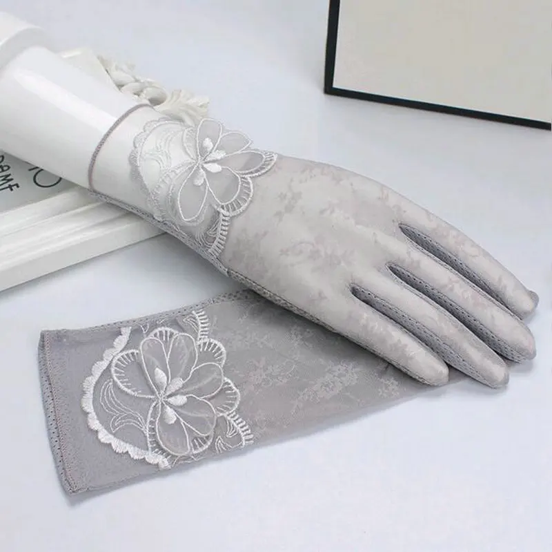 

New Female Spring Summer Sun Protection Full Finger Gloves Ice Silk Thin Breathable Touch Screen Car Driving Anti-uv Mittens