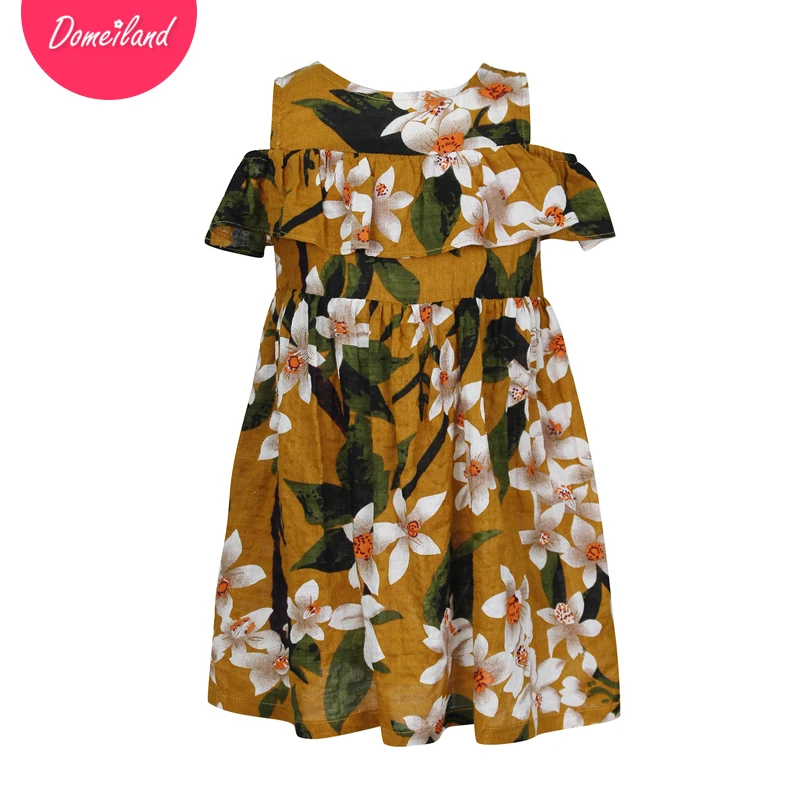 2017 summer children clothing for brand domeiland kids girls sleeveless cotton Princess Floral print party ruffle dress clothes