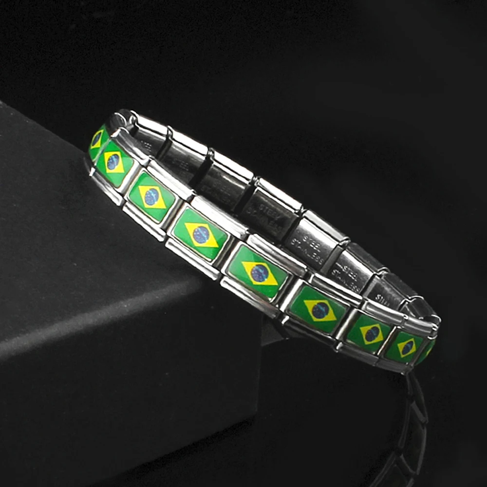 

2018 Hot Brazilian Flag Width 9mm Stainless Steel Bracelet Length 17.5cm For Women Bracelets Man Bracelet Bangle Gift Jewelry