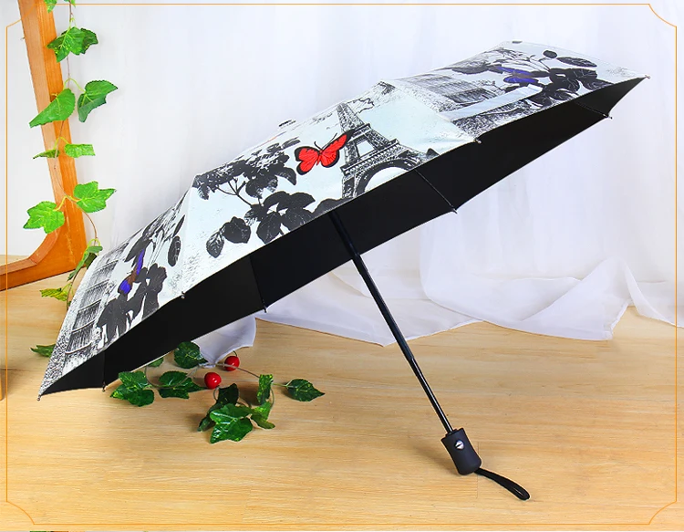 Jiangpanyue Париж Роза бабочка Защита от солнца зонтик черное покрытие защита от ультрафиолета зонтик дождь для женщин скромный maiden ParapluieParaguas