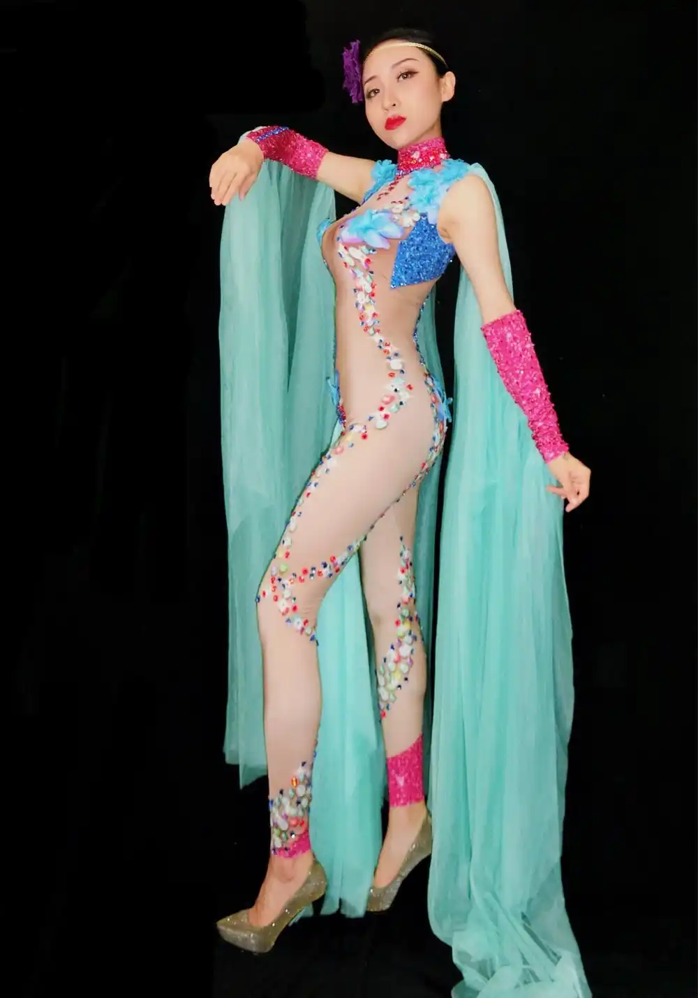 green sparkly jumpsuit