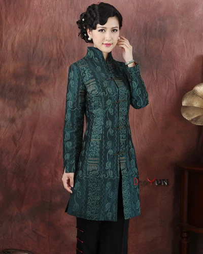 Китайской традиции Для женщин вышивать пояса lengthe пыли пальто куртка M, L, XL, XXL 3XL 4XL 5XL - Цвет: Green