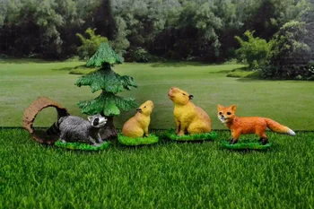 

Japanese genuine North America Forest animals jungle Capybara red fox raccoon family miniature scenario Figures toys kid Gift