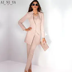 Куртка + брюки женский деловой костюм светло-розовая с длинными рукавами Женская Офисная форма женские формальные брюки костюмы