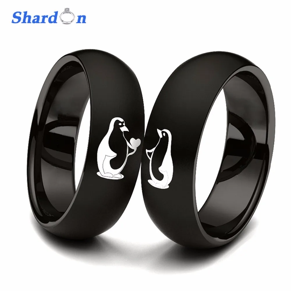 

SHARDON Wedding band Engagement jewelry Tungsten ring Domed Penguin Couple Design Laser Engraved Ring