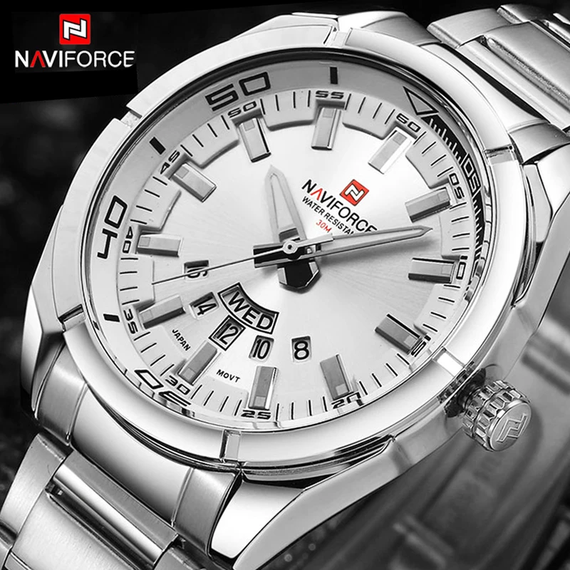 NAVIFORCE Luxury brand Quartz Watches Men Full Steel Sports watch reloj hombre Army Military wristwatch relogio masculino 2017 men watches brand luxury men military wrist watches full steel sports watch waterproof relogio masculino men s quartz wristwatch