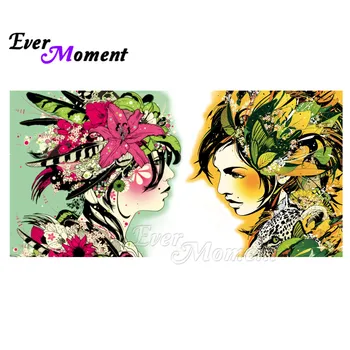

Ever Moment Diamond Painting Beadwork Women Flower Side Face Decoration For Home Cross Stitch Handmade Diamond Embroidery 3F1796